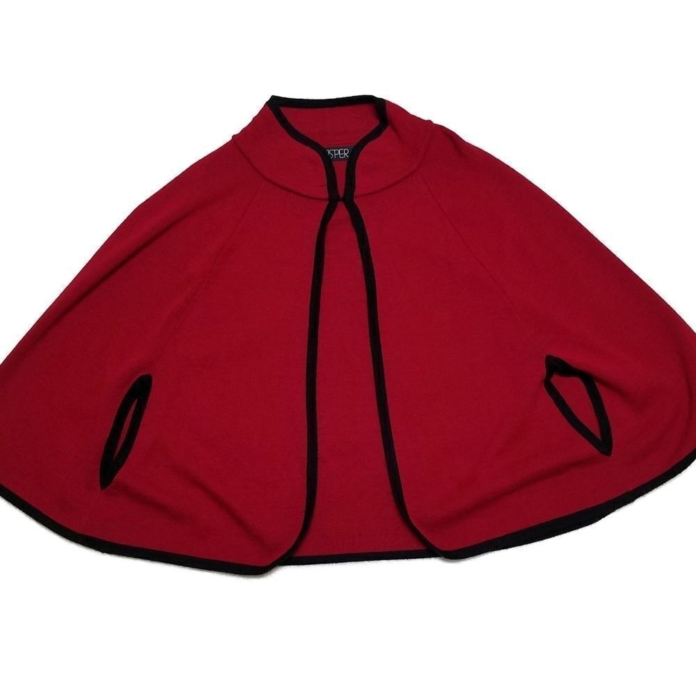 KASPER Cranberry Red Black Mini Poncho Cape
